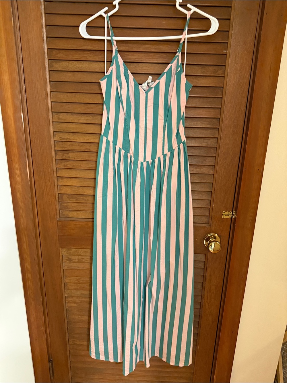 Wayf Pink and Teal Vertical-Stripe Midi Dress